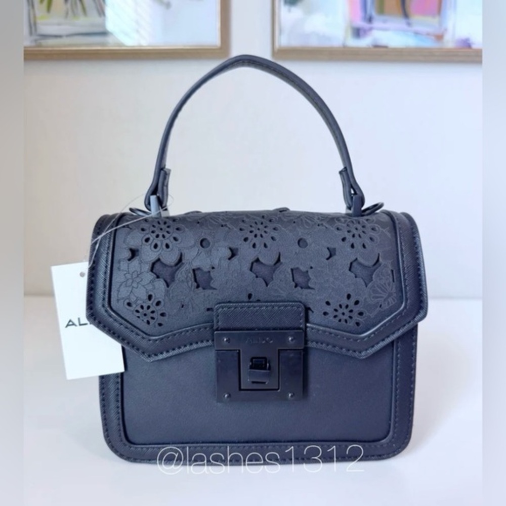 ALDO Bag Black Mini Crossbody Satchel with Floral Print